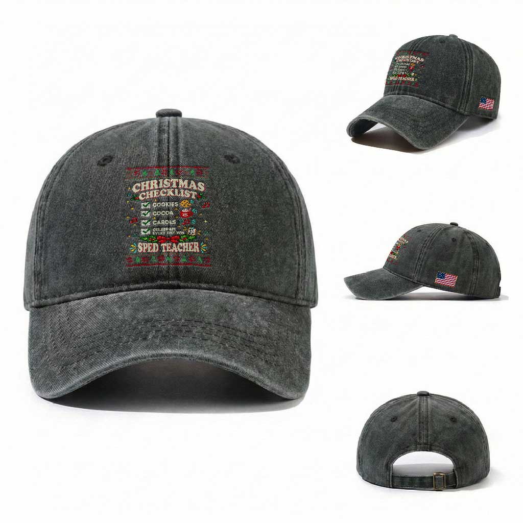 Christmas Checklist SPED Teacher Washed Cotton Baseball Cap Celebrate Every Tiny Win TS12