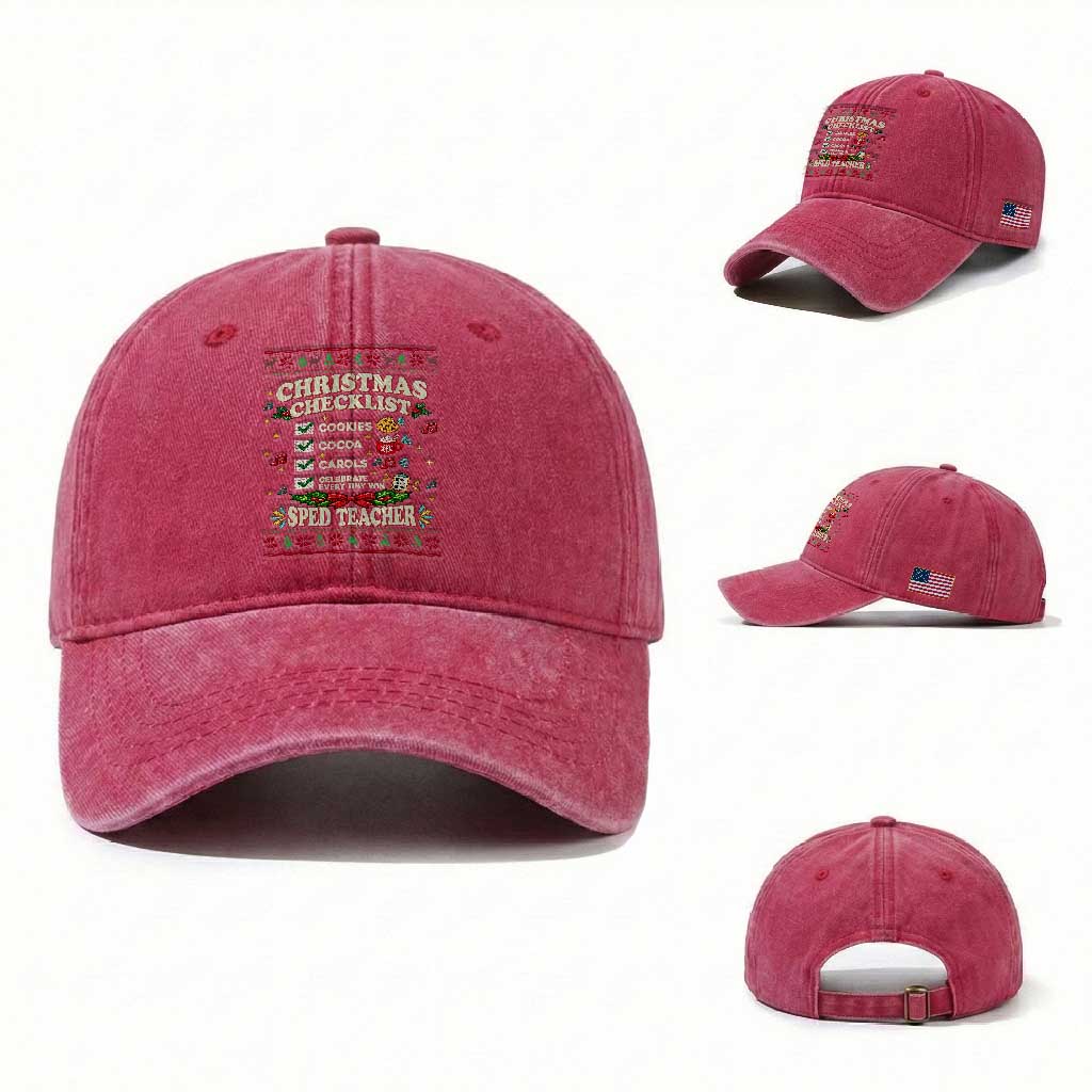 Christmas Checklist SPED Teacher Washed Cotton Baseball Cap Celebrate Every Tiny Win TS12
