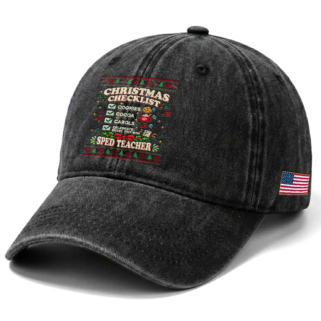 Christmas Checklist SPED Teacher Washed Cotton Baseball Cap Celebrate Every Tiny Win TS12