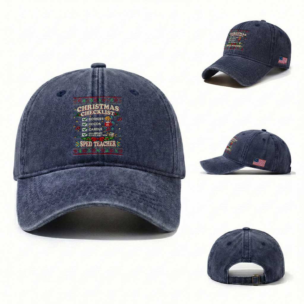 Christmas Checklist SPED Teacher Washed Cotton Baseball Cap Celebrate Every Tiny Win TS12