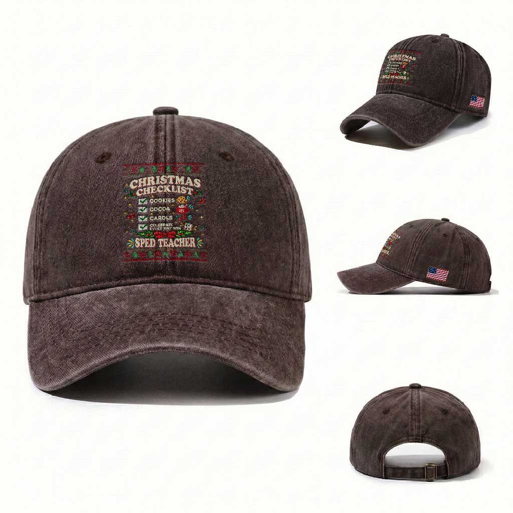 Christmas Checklist SPED Teacher Washed Cotton Baseball Cap Celebrate Every Tiny Win TS12
