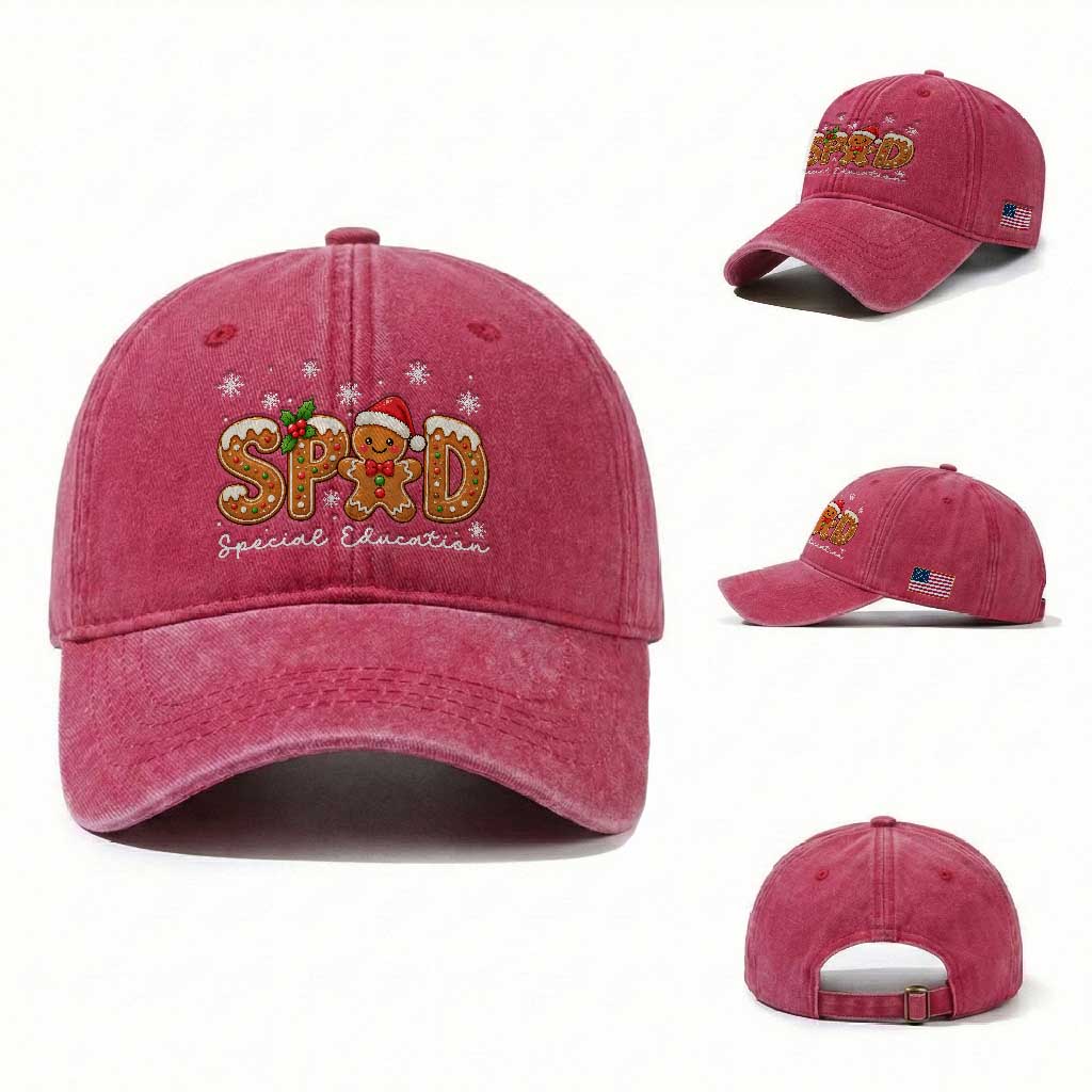 Christmas Gingerbread SPED Teacher Washed Cotton Baseball Cap Cookie Holiday Educator Gift TS12