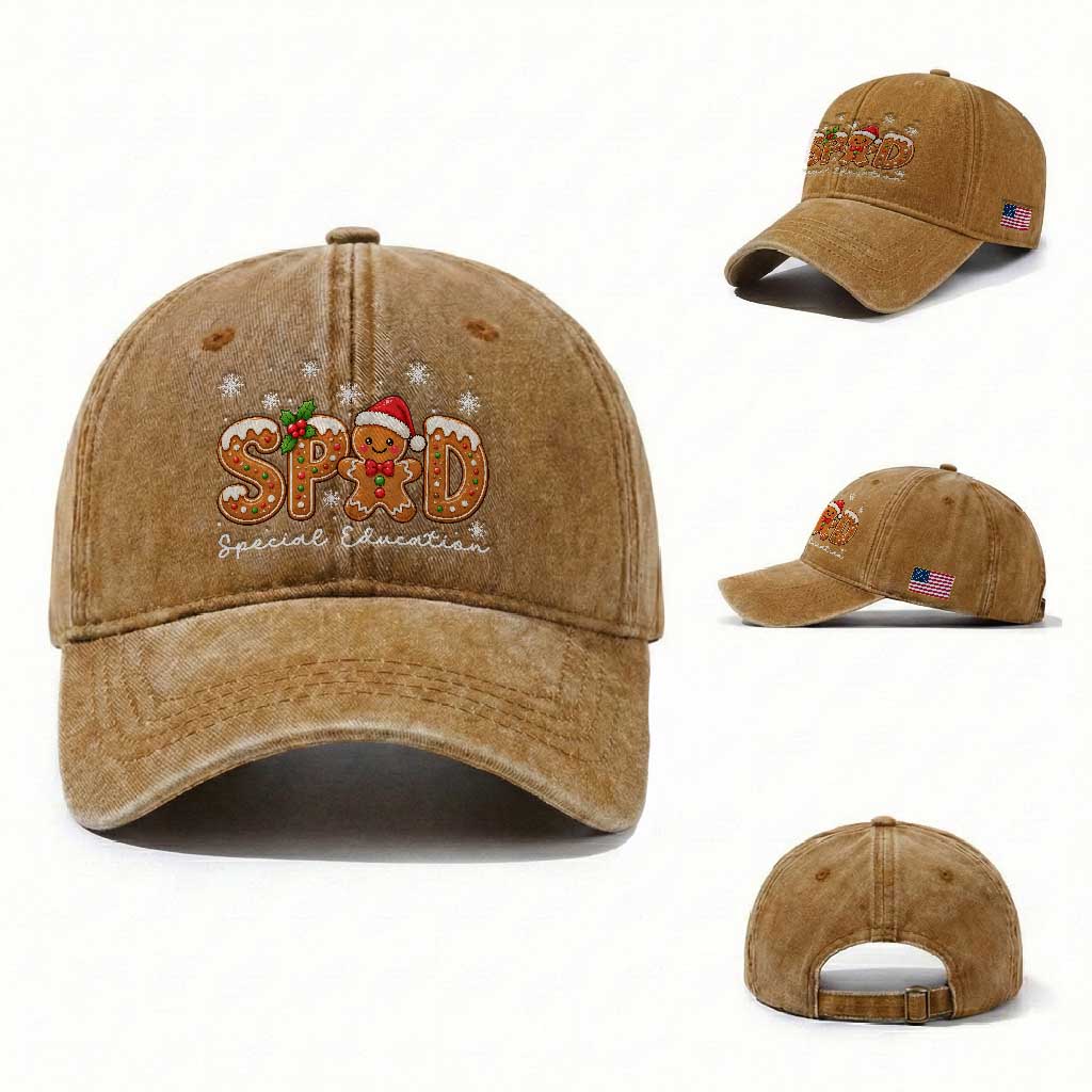 Christmas Gingerbread SPED Teacher Washed Cotton Baseball Cap Cookie Holiday Educator Gift TS12
