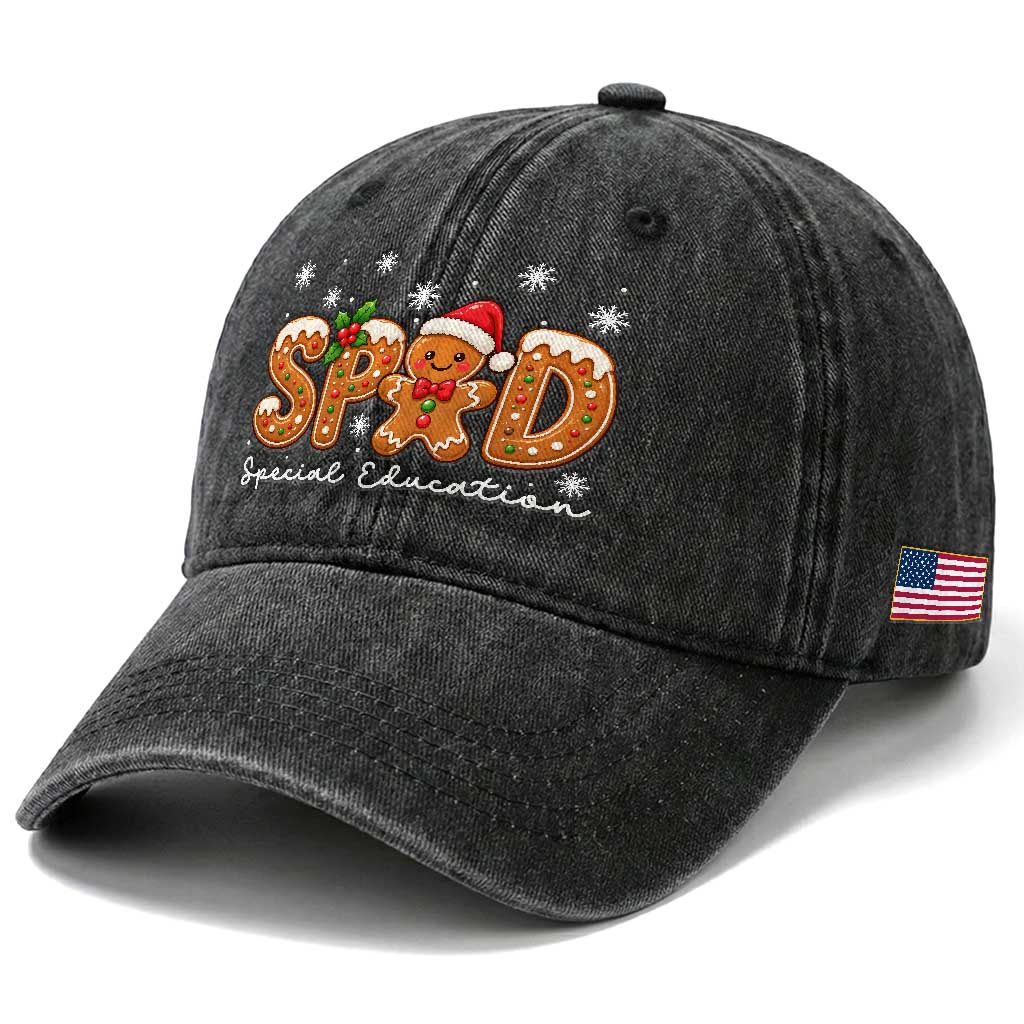 Christmas Gingerbread SPED Teacher Washed Cotton Baseball Cap Cookie Holiday Educator Gift TS12