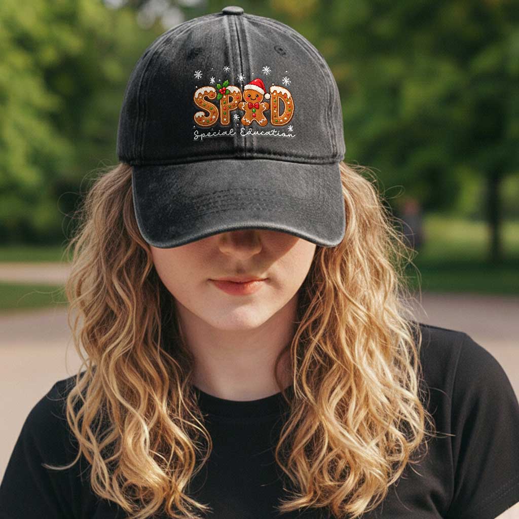 Christmas Gingerbread SPED Teacher Washed Cotton Baseball Cap Cookie Holiday Educator Gift TS12