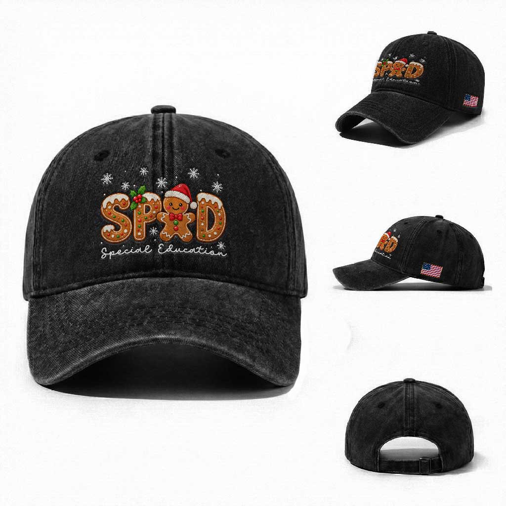 Christmas Gingerbread SPED Teacher Washed Cotton Baseball Cap Cookie Holiday Educator Gift TS12