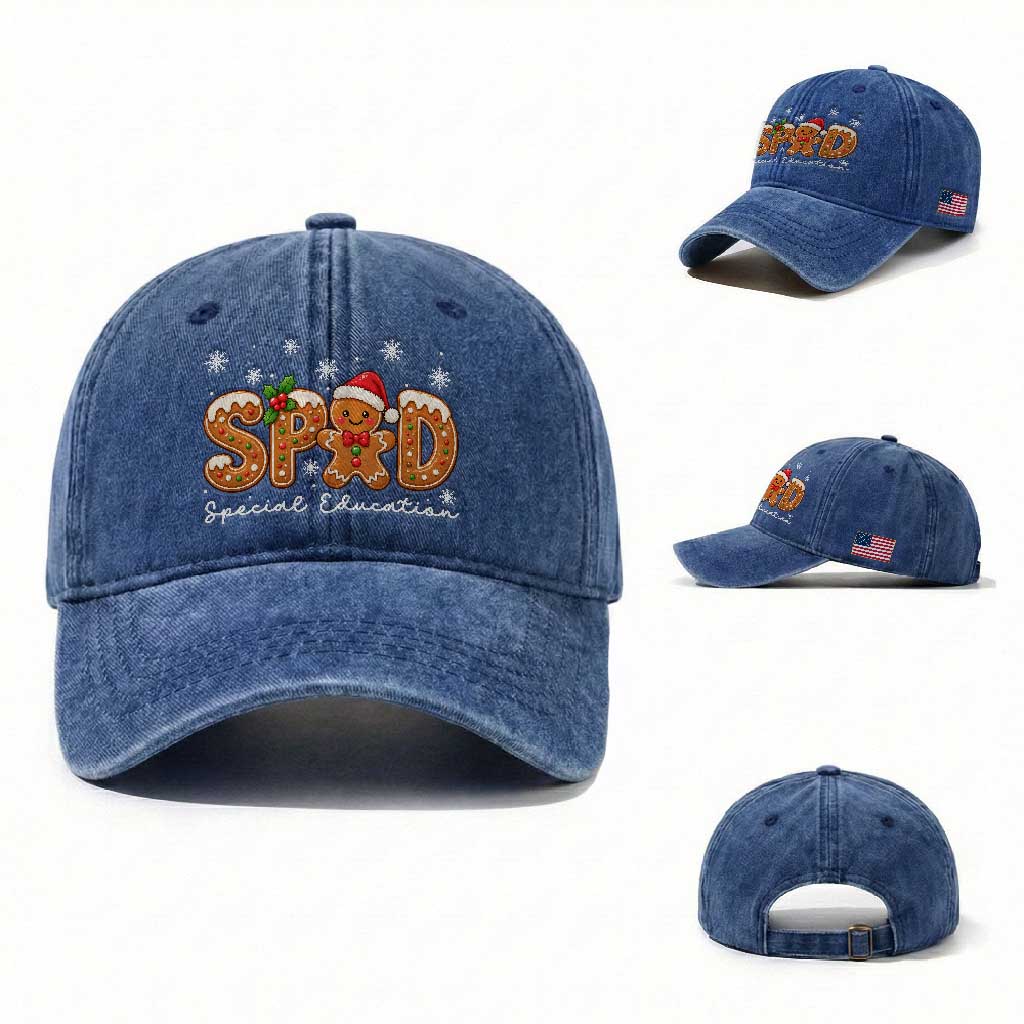 Christmas Gingerbread SPED Teacher Washed Cotton Baseball Cap Cookie Holiday Educator Gift TS12
