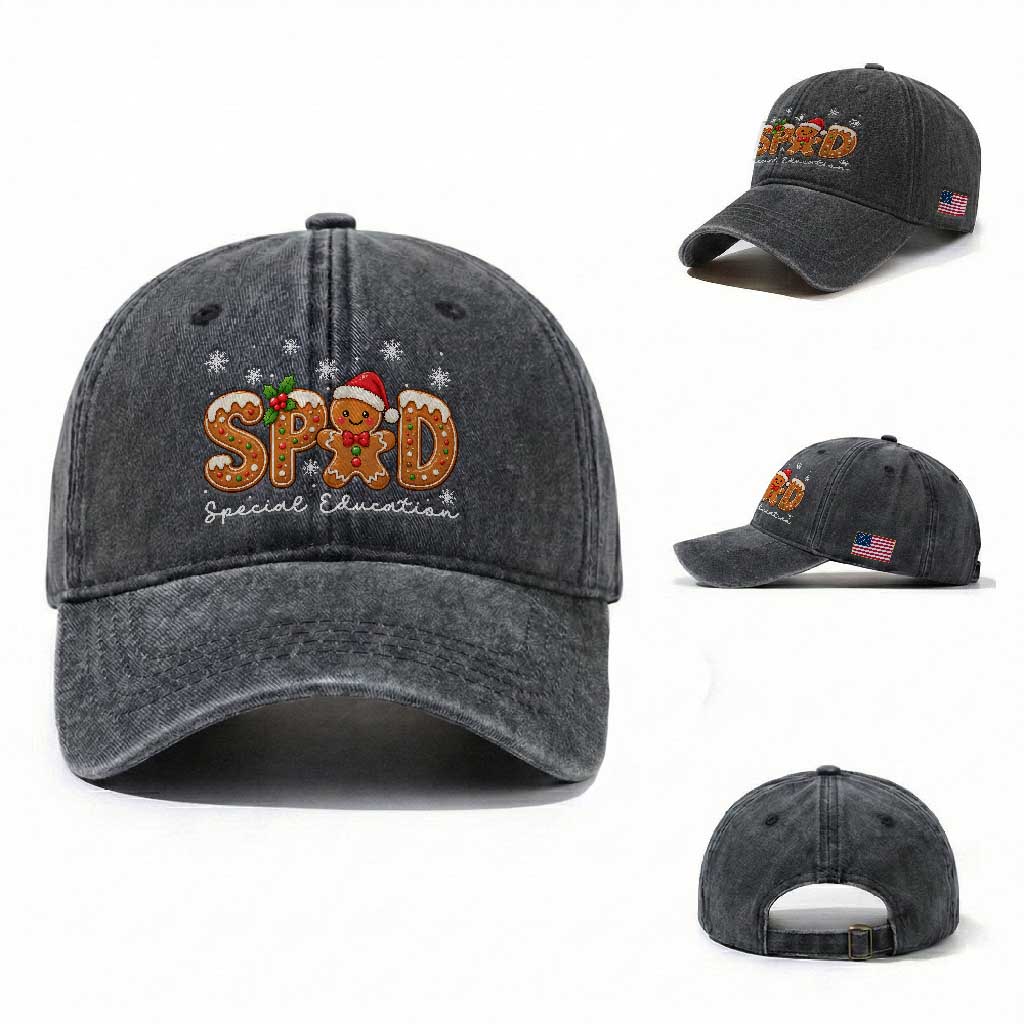 Christmas Gingerbread SPED Teacher Washed Cotton Baseball Cap Cookie Holiday Educator Gift TS12