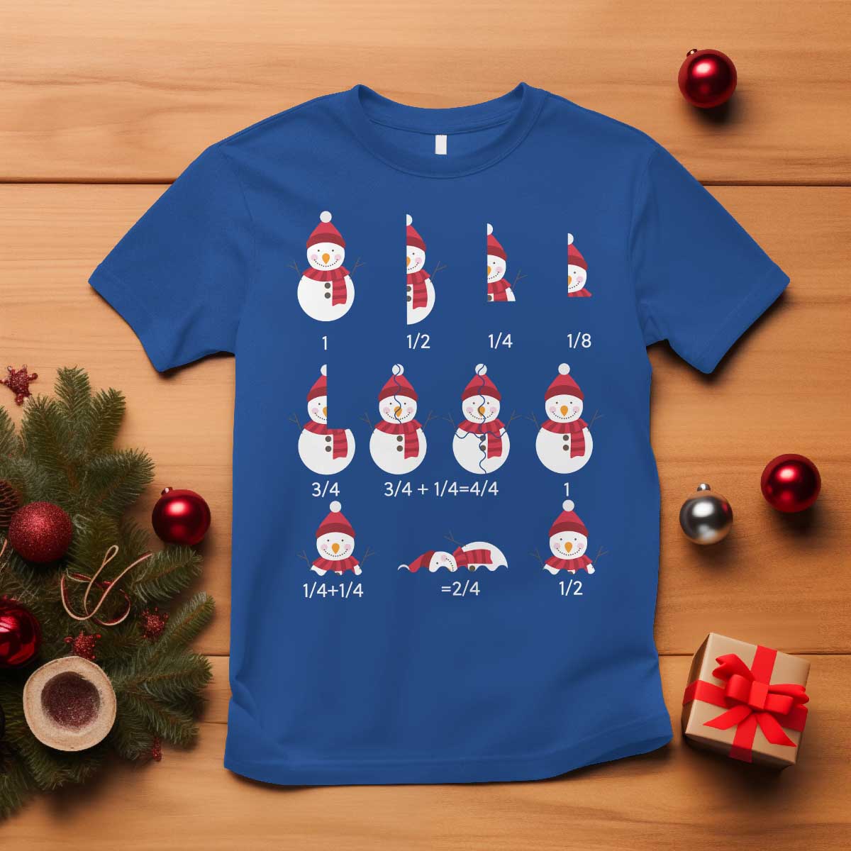 Christmas Math Teacher T Shirt Snowman Fractions Educational Equation Gift TS12
