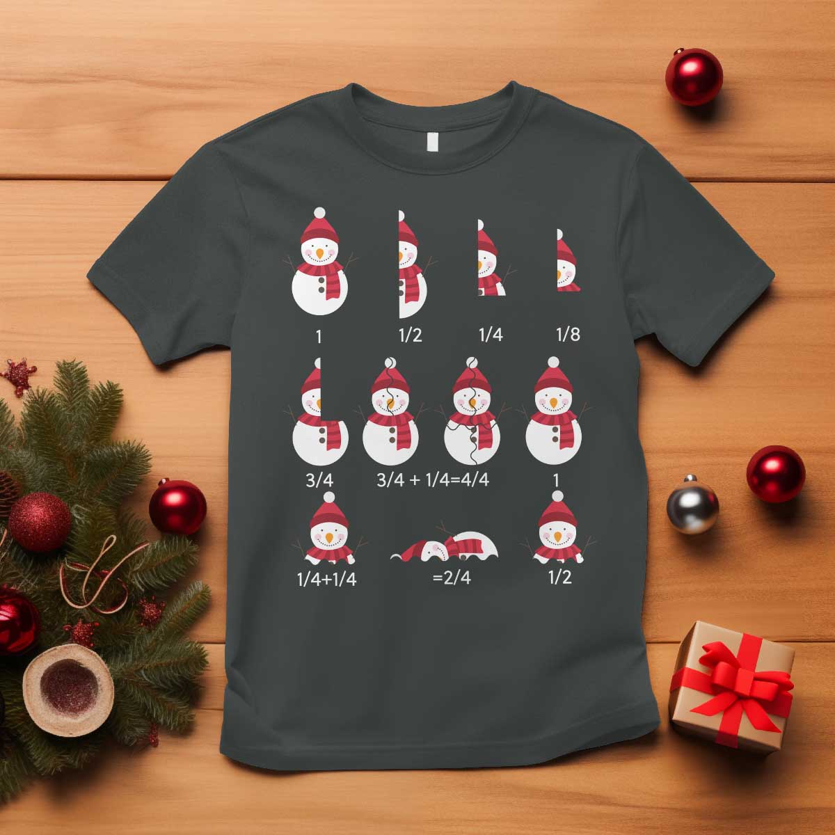 Christmas Math Teacher T Shirt Snowman Fractions Educational Equation Gift TS12