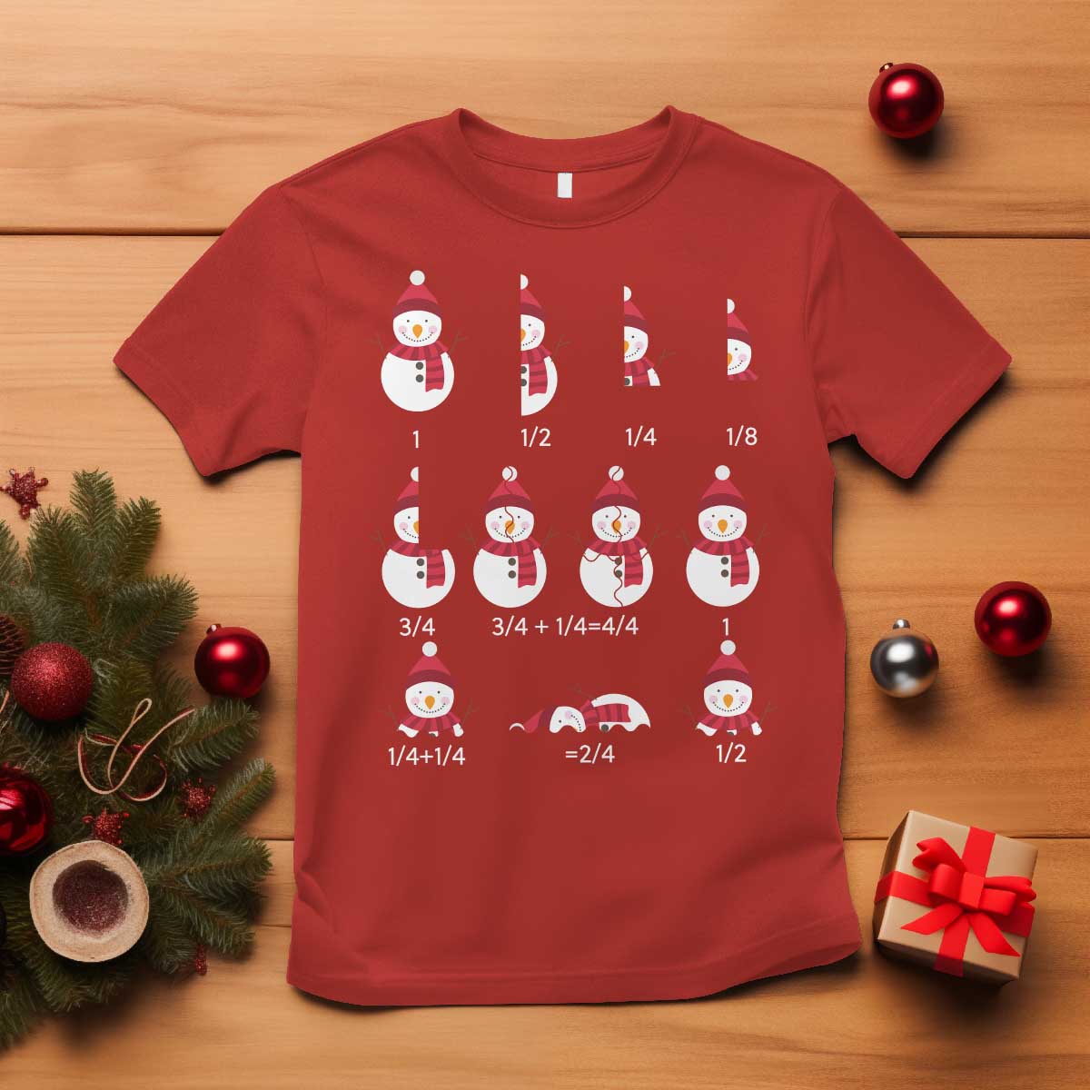 Christmas Math Teacher T Shirt Snowman Fractions Educational Equation Gift TS12