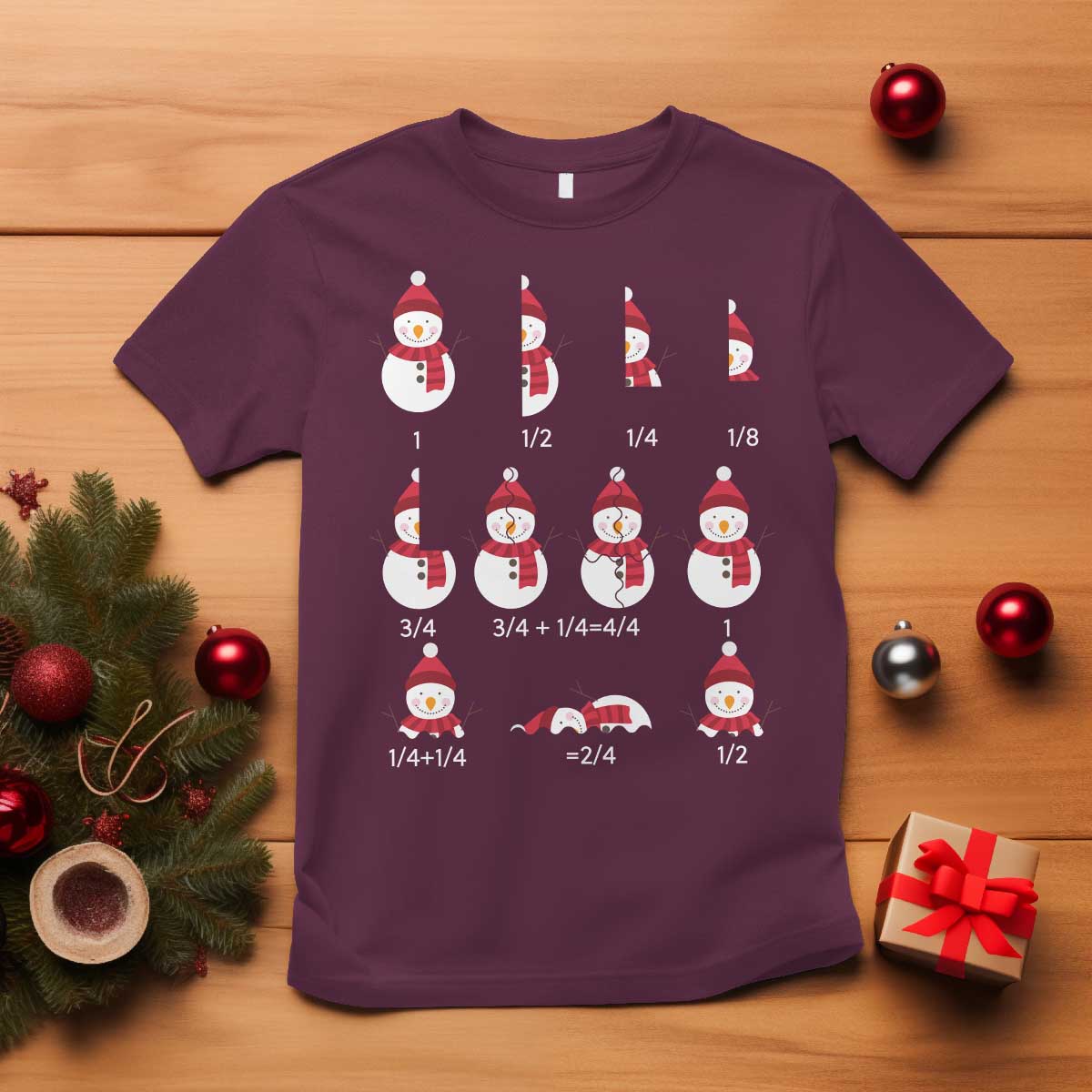 Christmas Math Teacher T Shirt Snowman Fractions Educational Equation Gift TS12