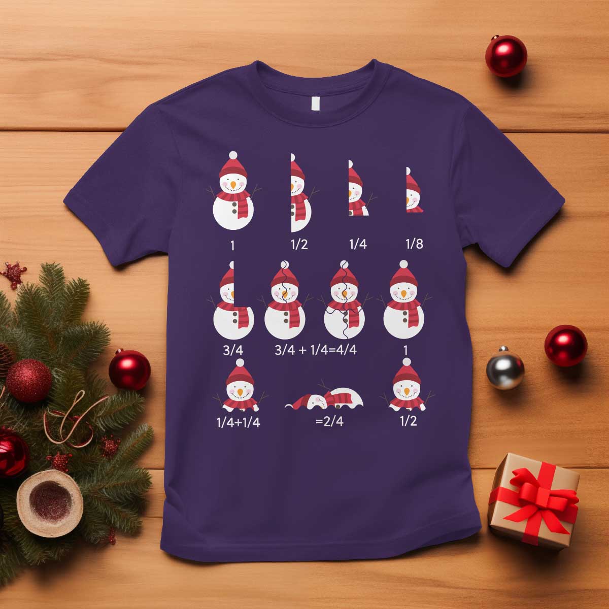 Christmas Math Teacher T Shirt Snowman Fractions Educational Equation Gift TS12