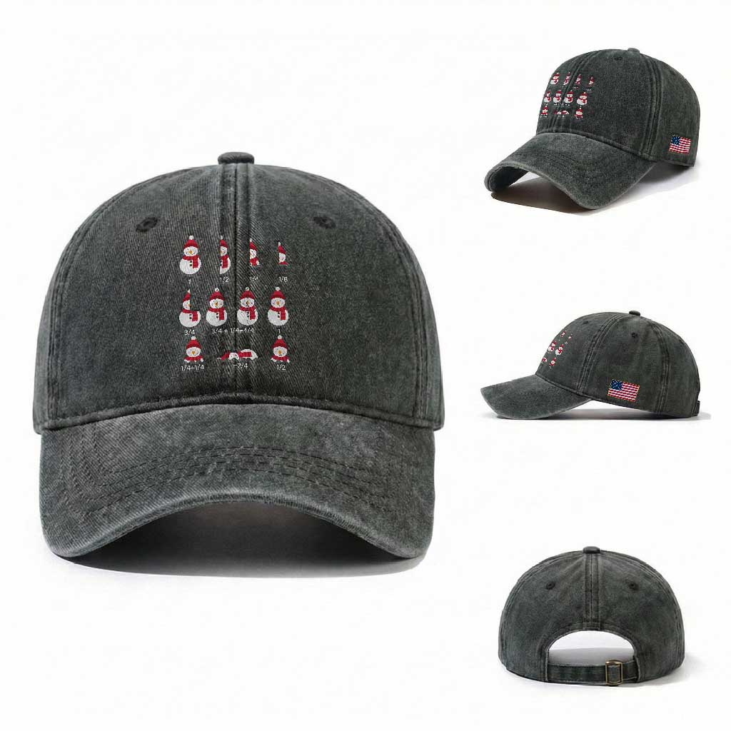 Christmas Math Teacher Washed Cotton Baseball Cap Snowman Fractions Educational Equation Gift TS12