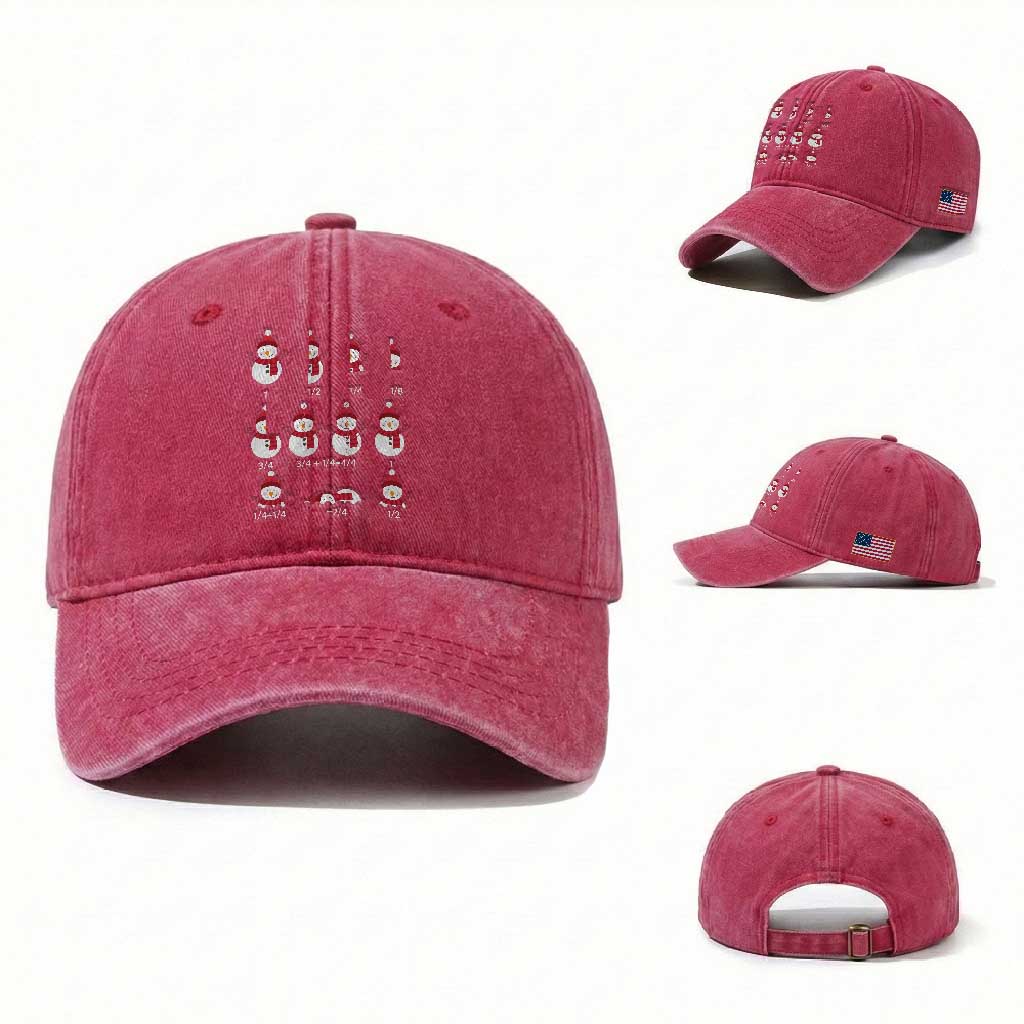 Christmas Math Teacher Washed Cotton Baseball Cap Snowman Fractions Educational Equation Gift TS12
