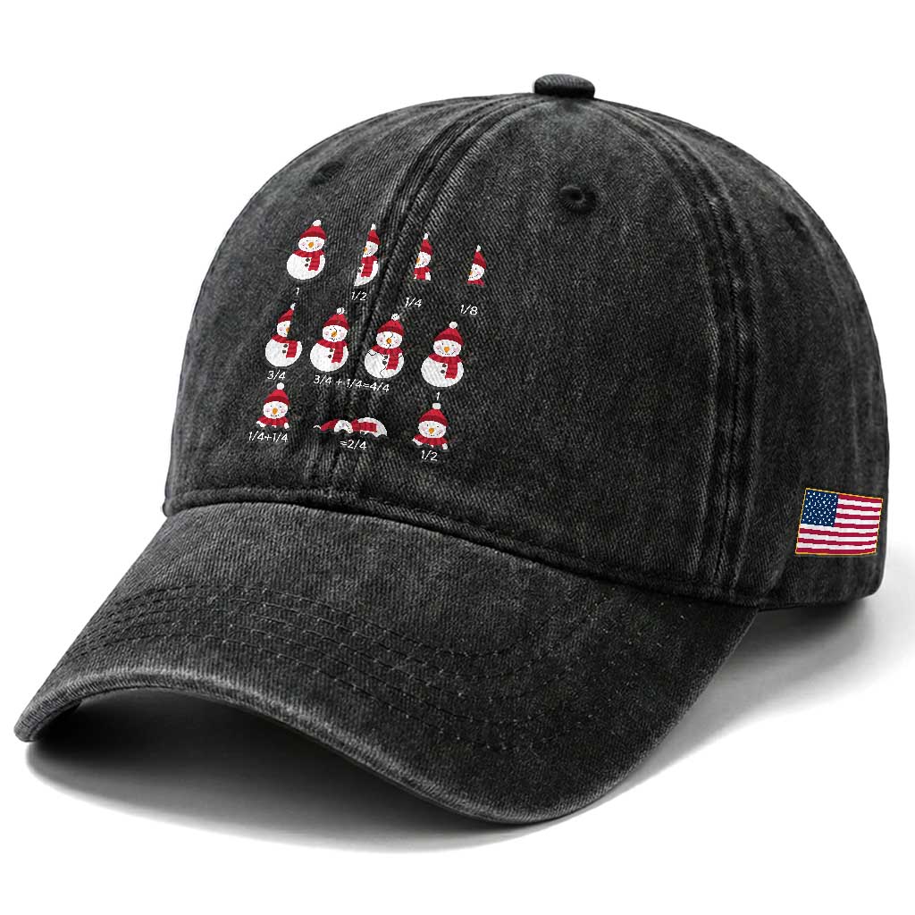 Christmas Math Teacher Washed Cotton Baseball Cap Snowman Fractions Educational Equation Gift TS12