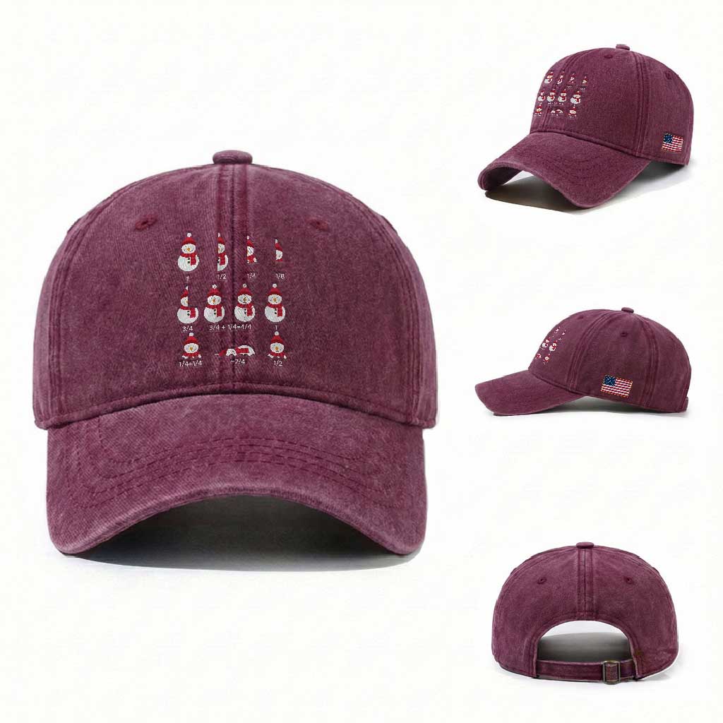 Christmas Math Teacher Washed Cotton Baseball Cap Snowman Fractions Educational Equation Gift TS12
