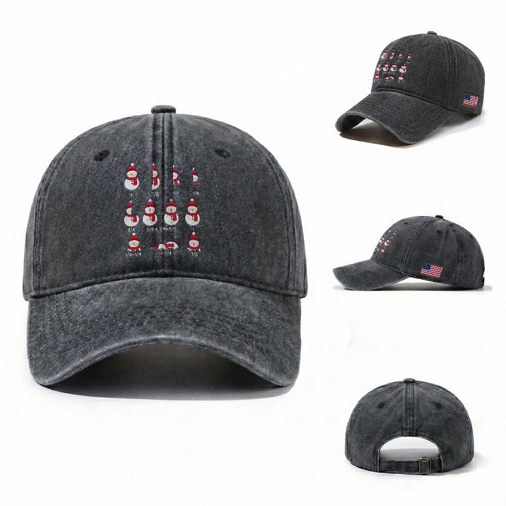 Christmas Math Teacher Washed Cotton Baseball Cap Snowman Fractions Educational Equation Gift TS12