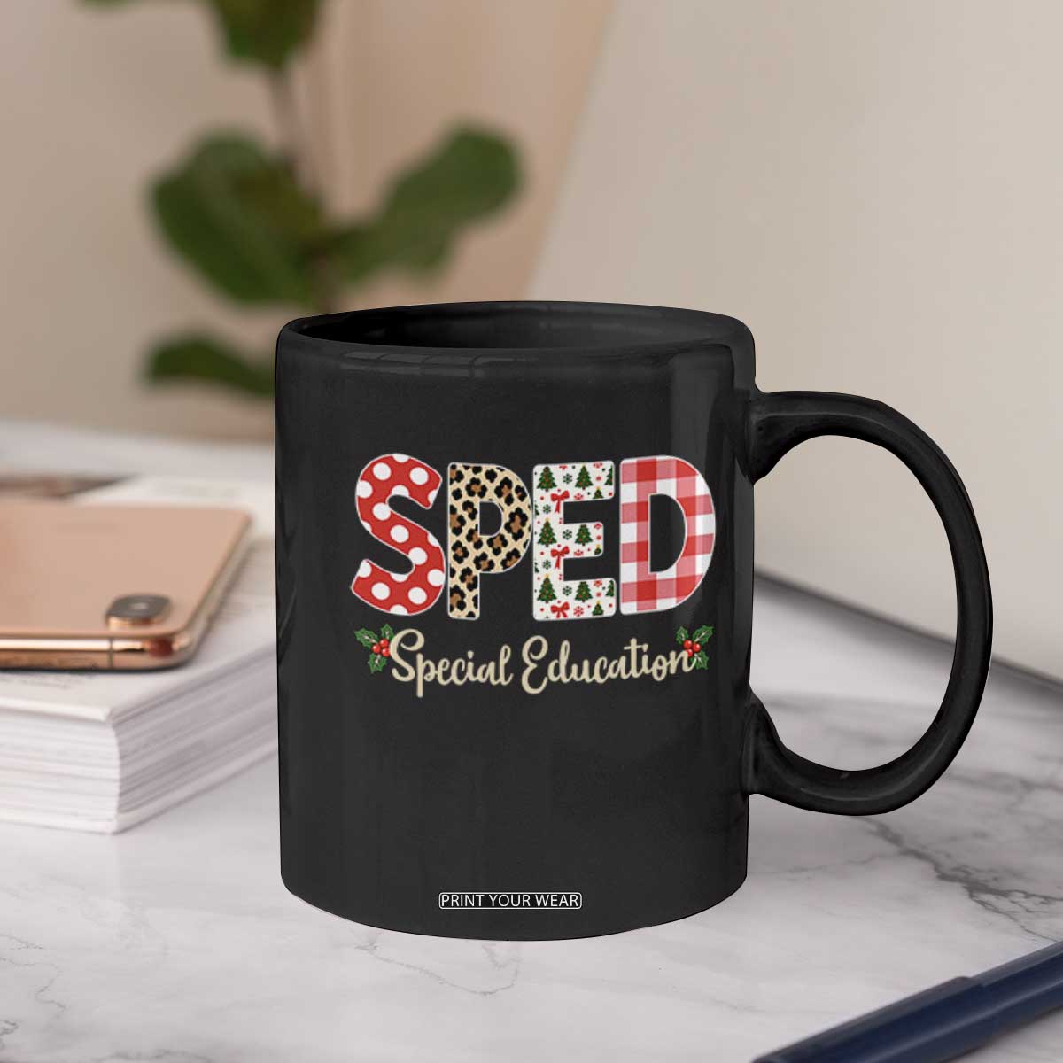 Christmas SPED Teacher Coffee Mug Leopard Plaid Special Education Educator Gift TS12