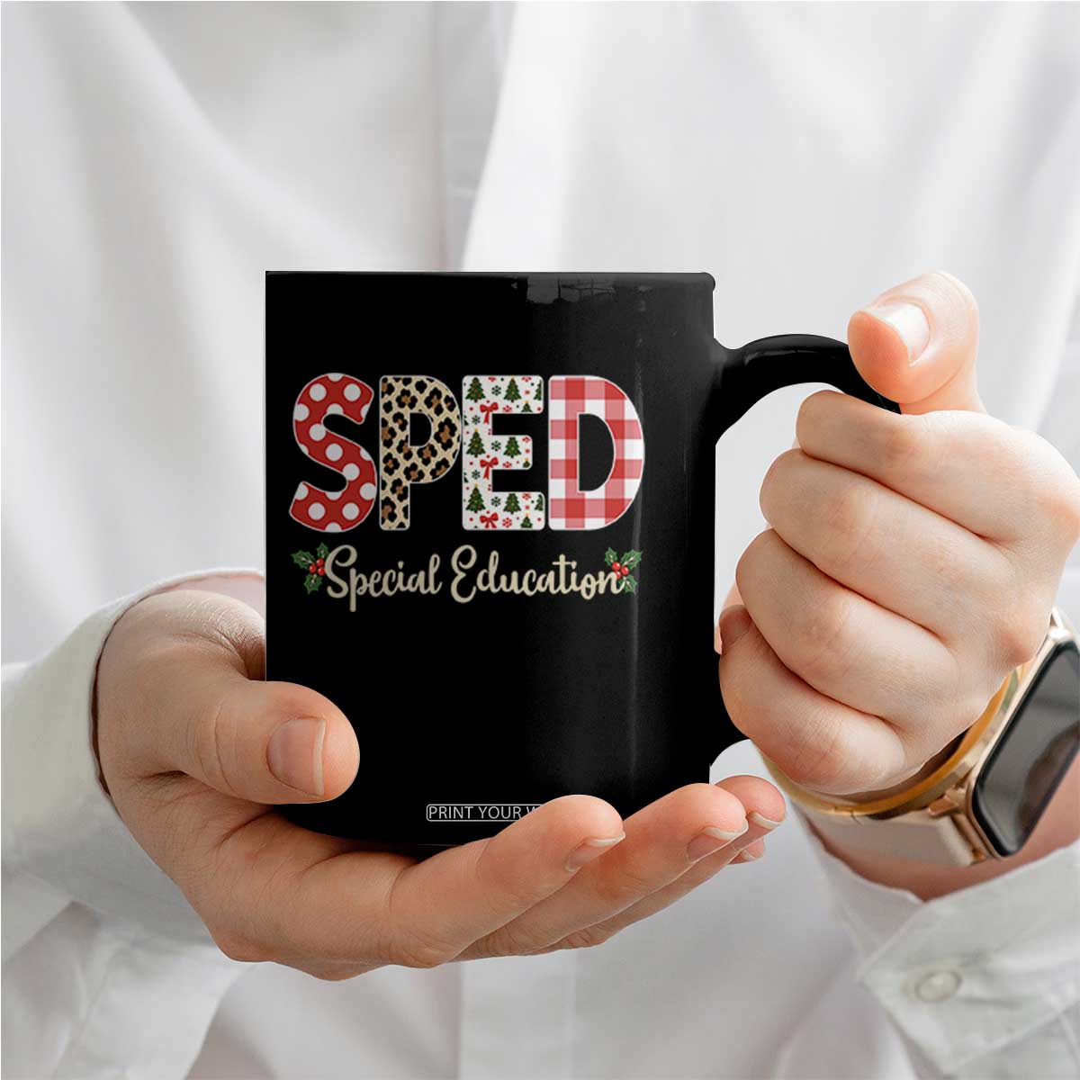 Christmas SPED Teacher Coffee Mug Leopard Plaid Special Education Educator Gift TS12