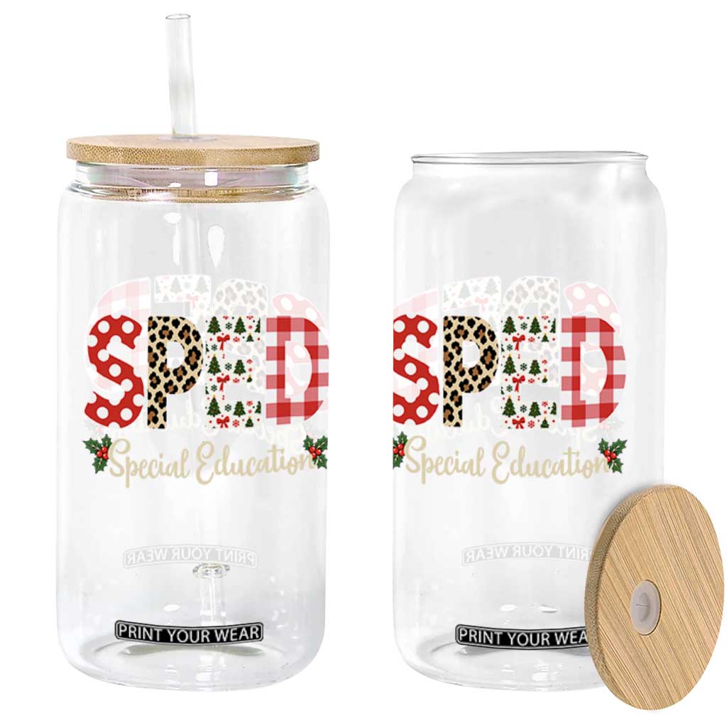 Christmas SPED Teacher Glass Can Leopard Plaid Special Education Educator Gift TS12
