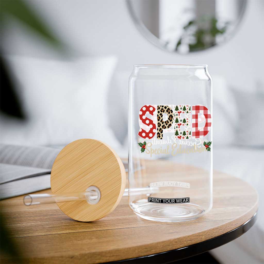 Christmas SPED Teacher Glass Can Leopard Plaid Special Education Educator Gift TS12