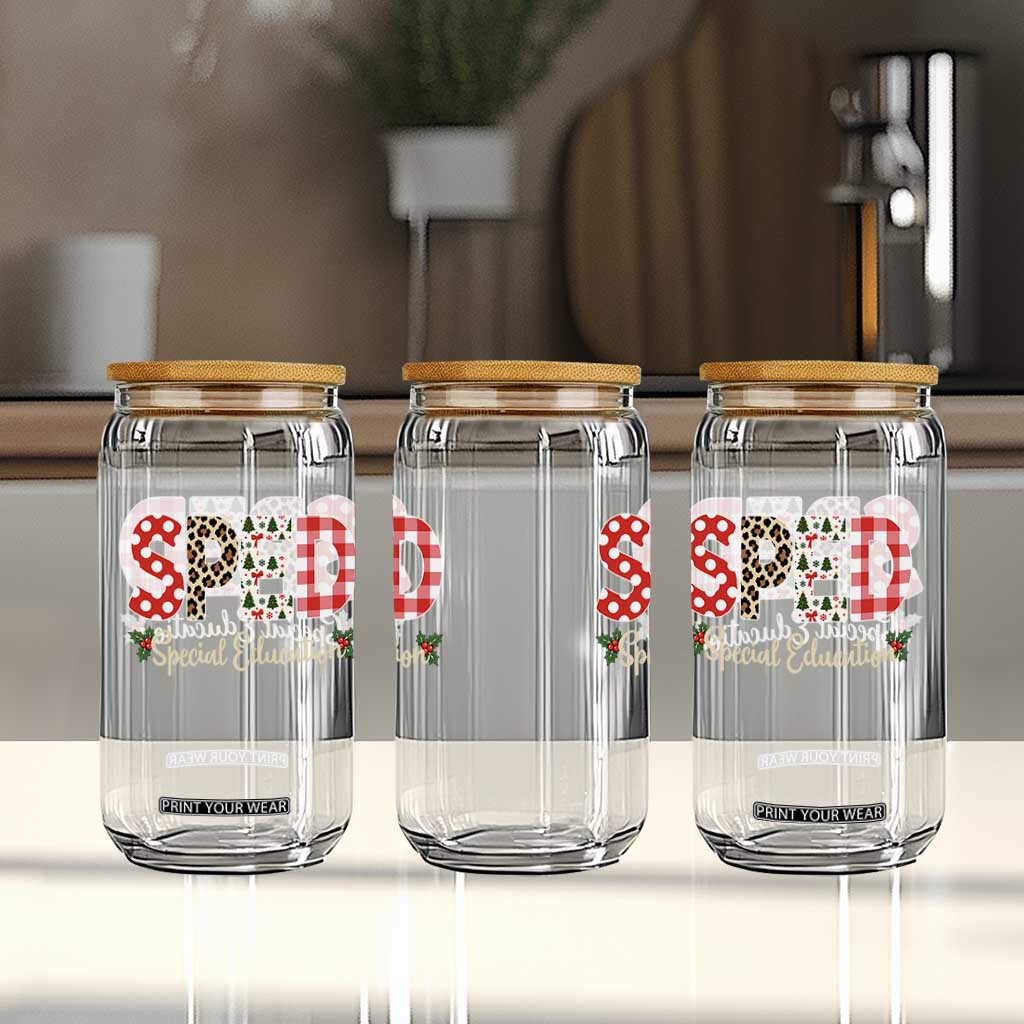 Christmas SPED Teacher Glass Can Leopard Plaid Special Education Educator Gift TS12