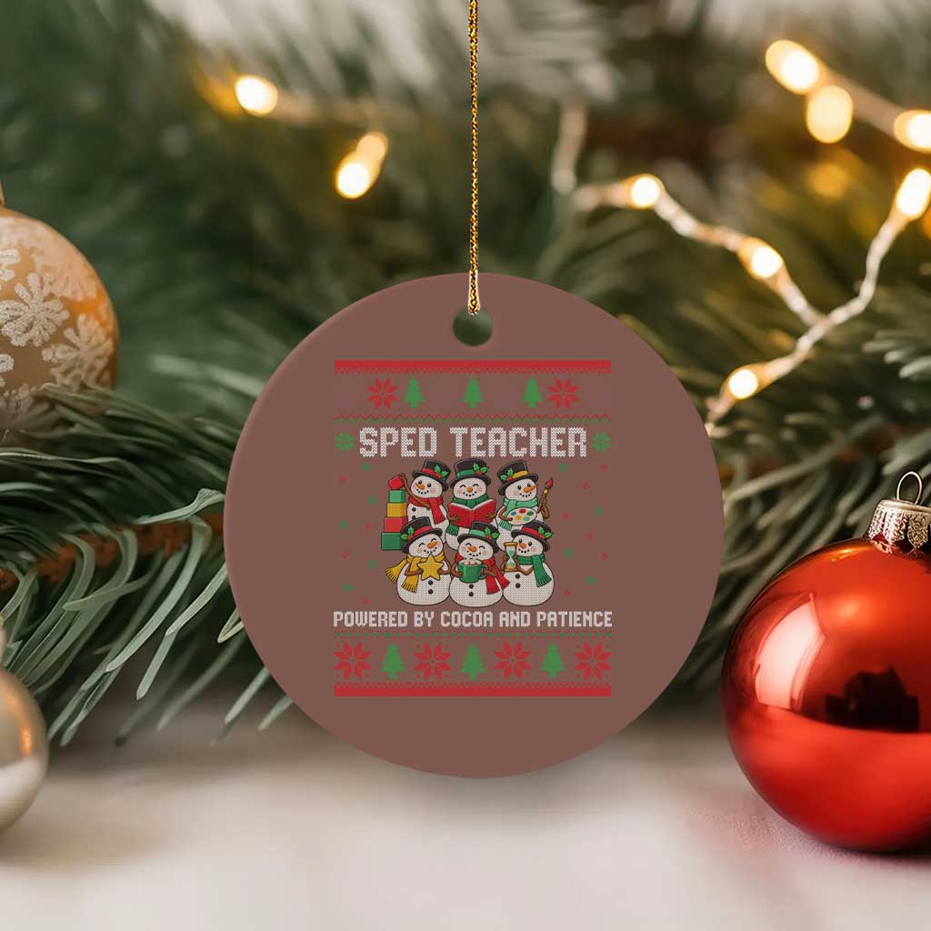 Christmas SPED Teacher Snowman Ceramic Ornament Powered By Cocoa And Patience TS12