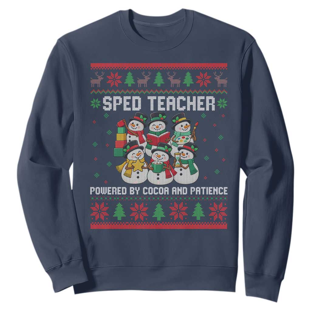 Christmas SPED Teacher Snowman Sweatshirt Powered By Cocoa And Patience TS12