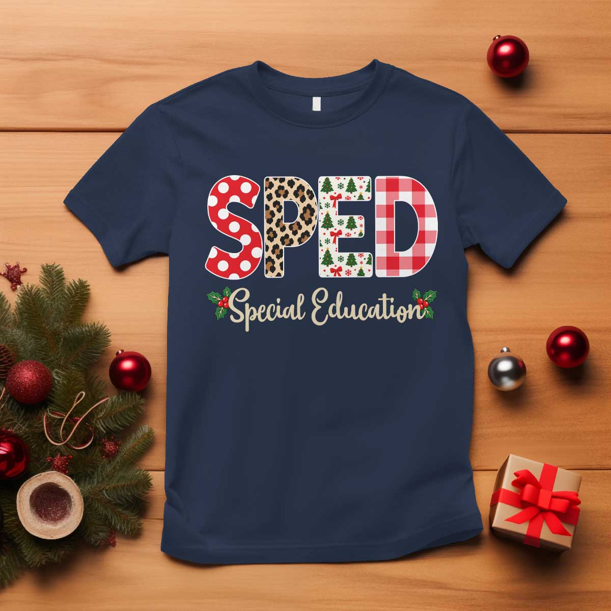 Christmas SPED Teacher T Shirt Leopard Plaid Special Education Educator Gift TS12