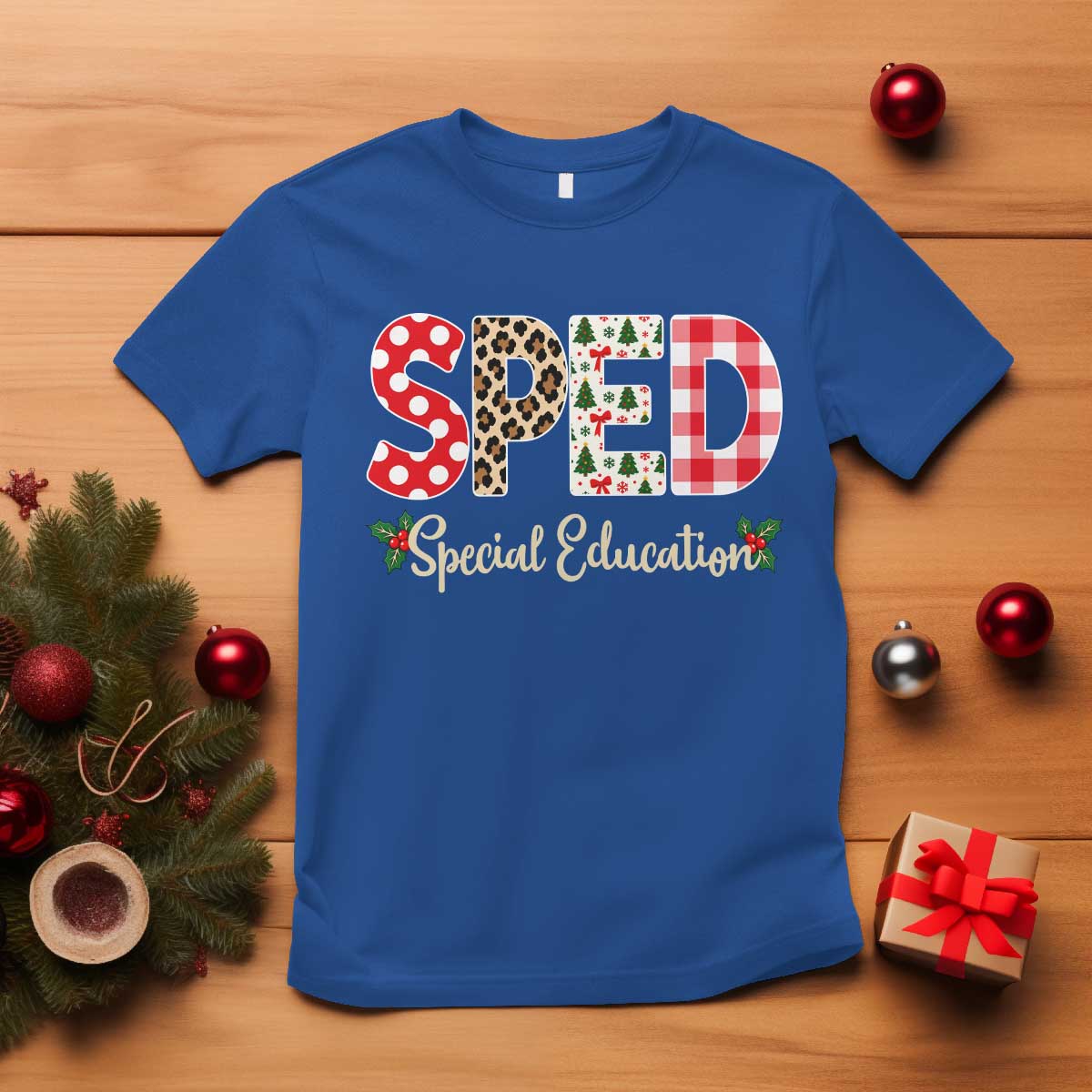 Christmas SPED Teacher T Shirt Leopard Plaid Special Education Educator Gift TS12