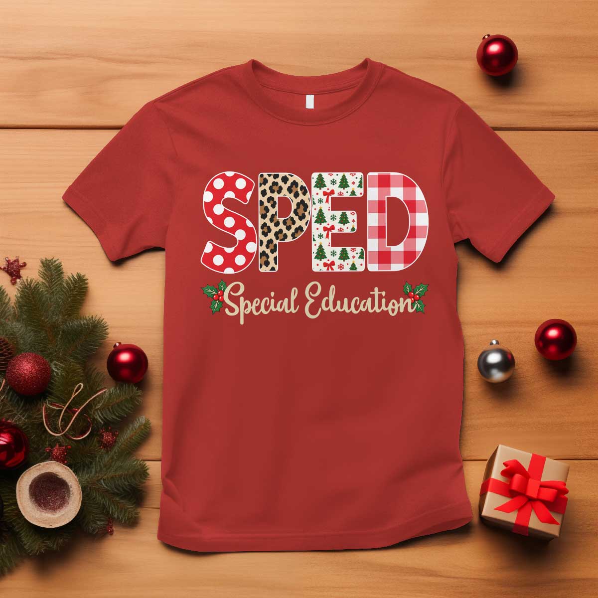 Christmas SPED Teacher T Shirt Leopard Plaid Special Education Educator Gift TS12