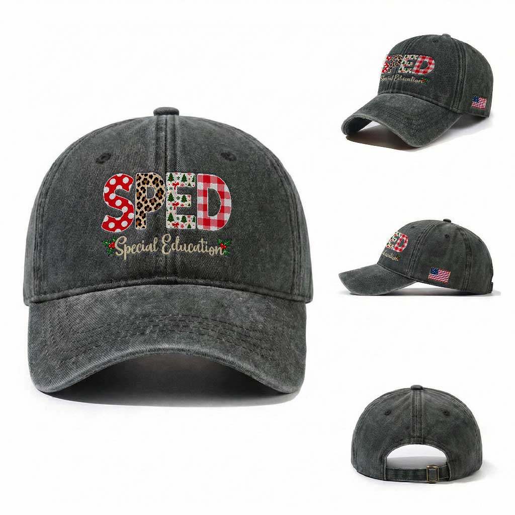 Christmas SPED Teacher Washed Cotton Baseball Cap Leopard Plaid Special Education Educator Gift TS12