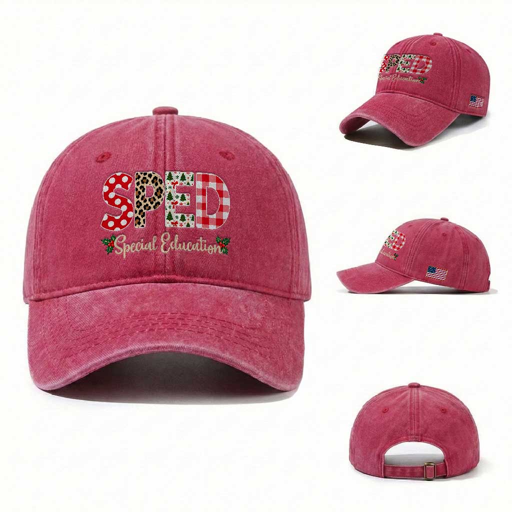 Christmas SPED Teacher Washed Cotton Baseball Cap Leopard Plaid Special Education Educator Gift TS12