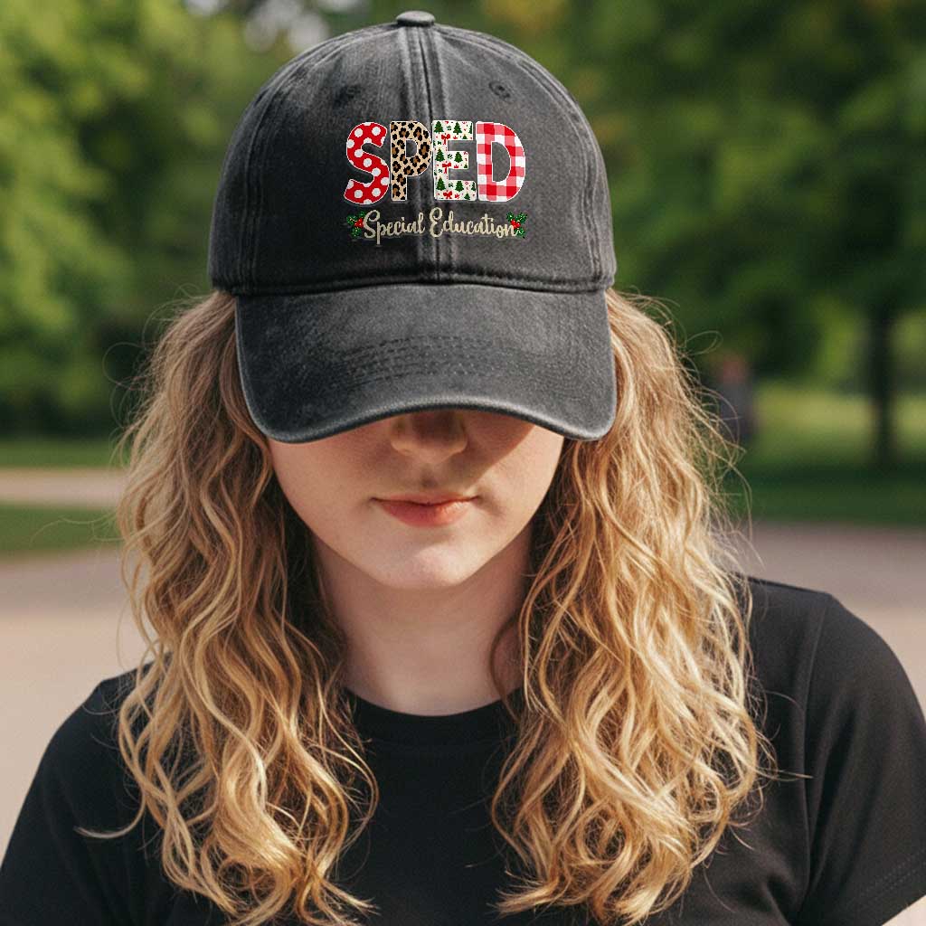 Christmas SPED Teacher Washed Cotton Baseball Cap Leopard Plaid Special Education Educator Gift TS12