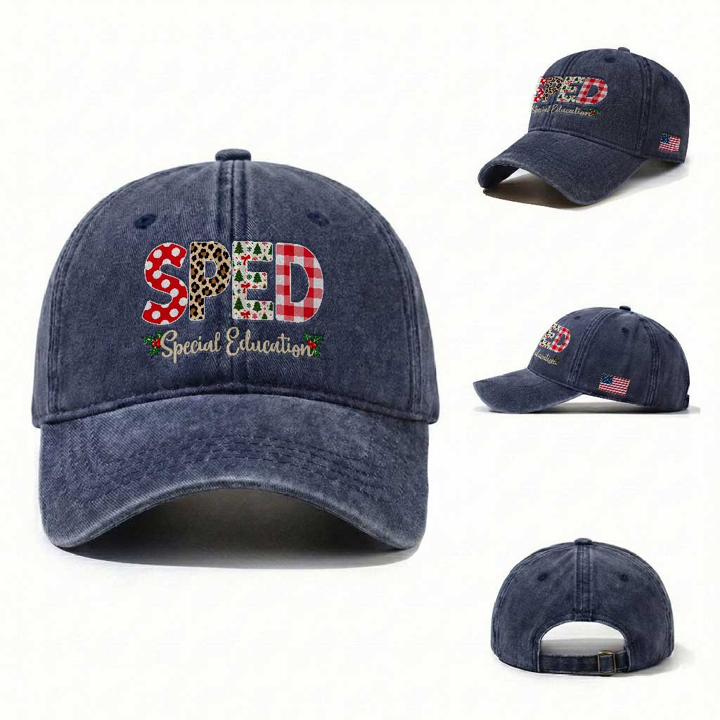 Christmas SPED Teacher Washed Cotton Baseball Cap Leopard Plaid Special Education Educator Gift TS12