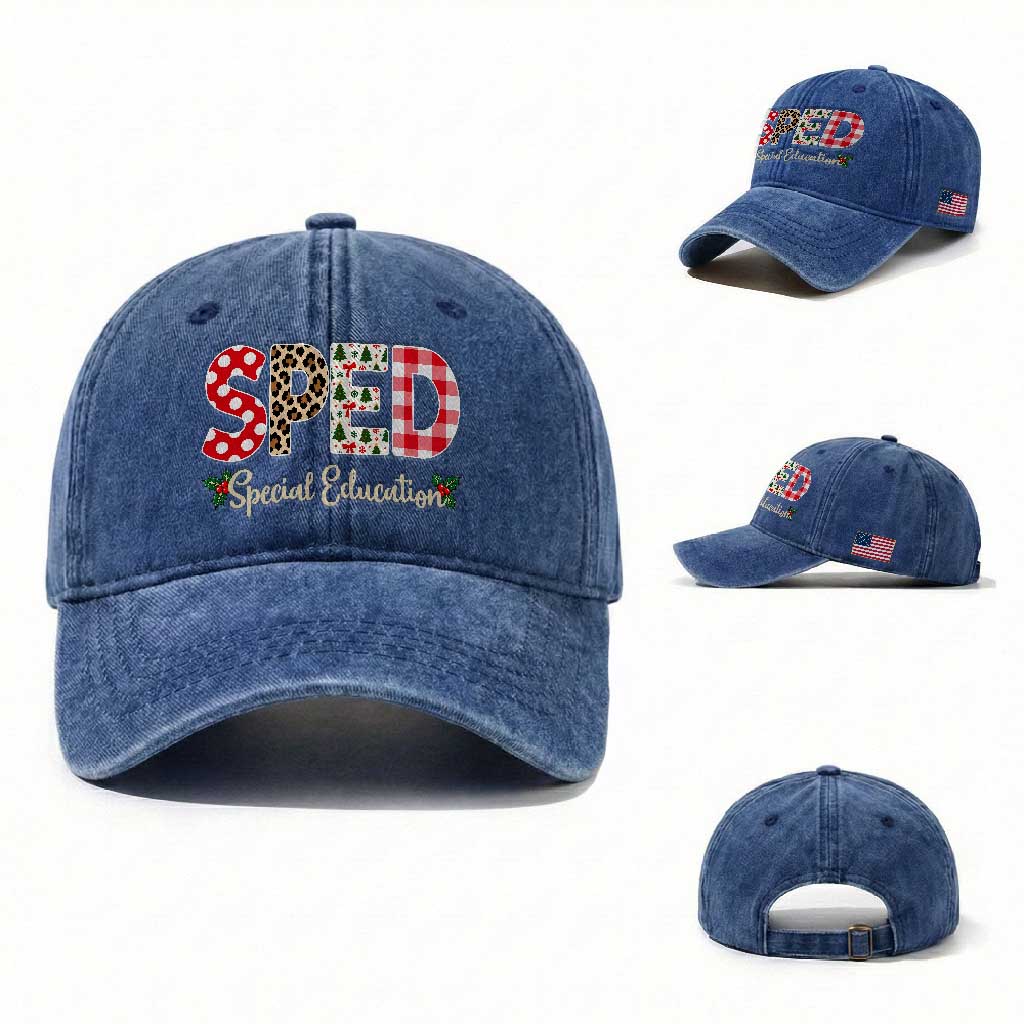Christmas SPED Teacher Washed Cotton Baseball Cap Leopard Plaid Special Education Educator Gift TS12