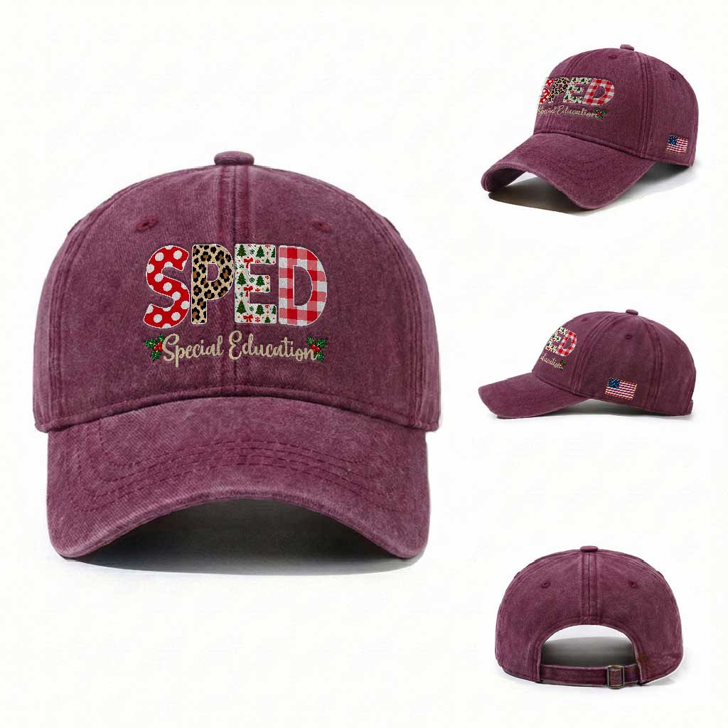 Christmas SPED Teacher Washed Cotton Baseball Cap Leopard Plaid Special Education Educator Gift TS12