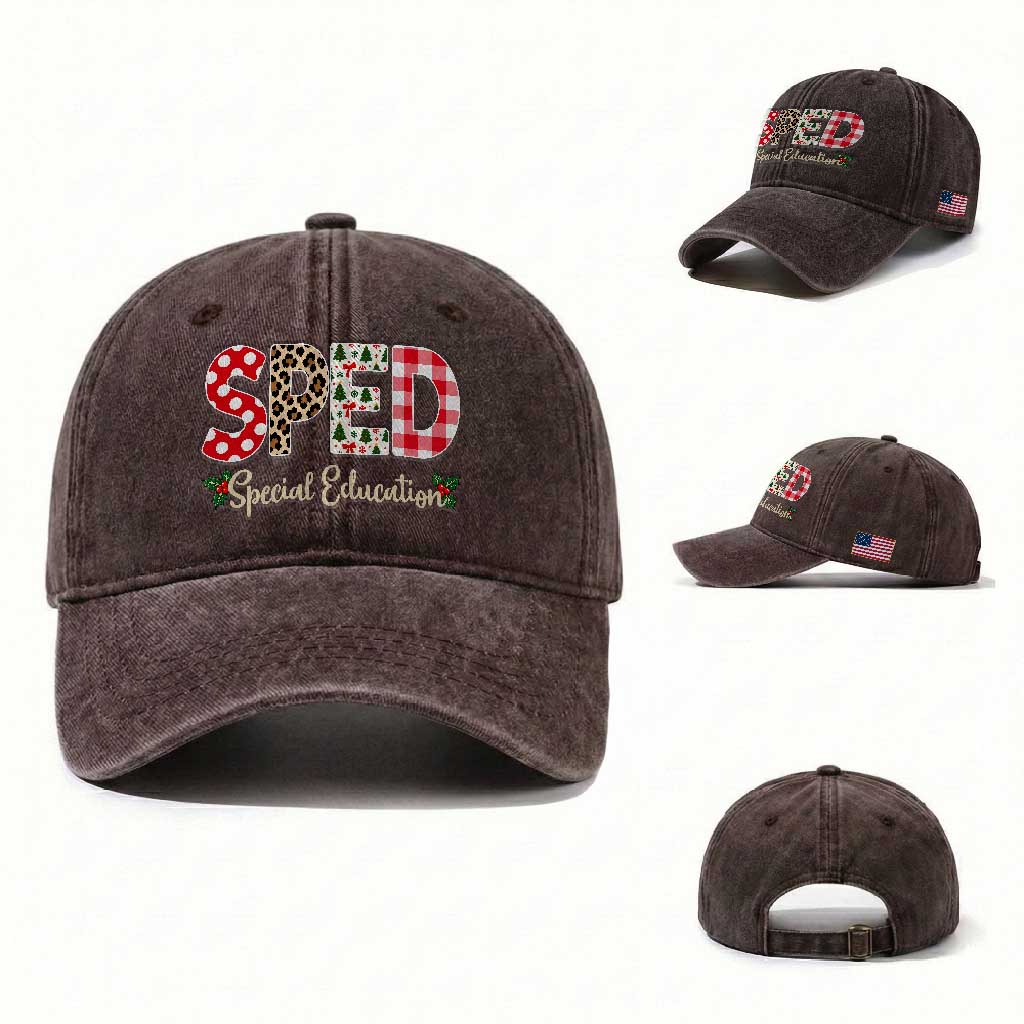 Christmas SPED Teacher Washed Cotton Baseball Cap Leopard Plaid Special Education Educator Gift TS12