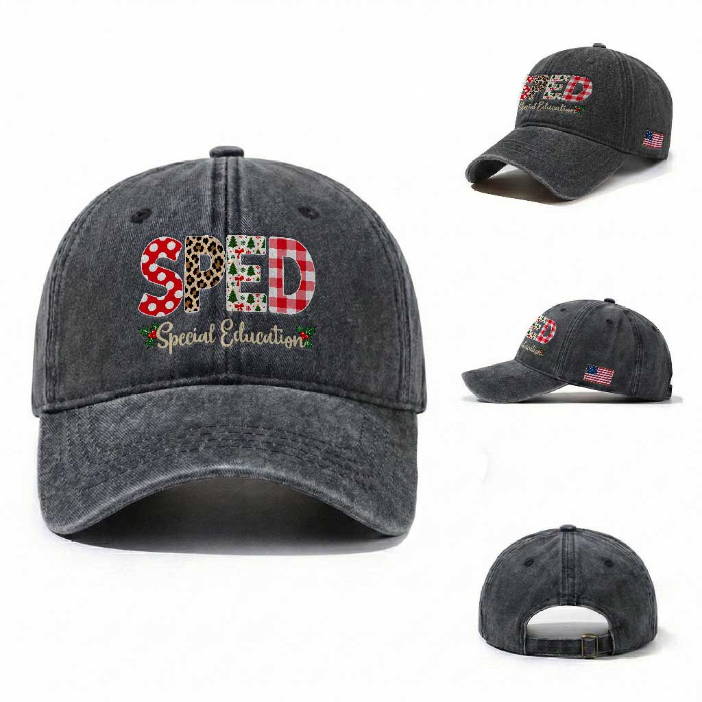 Christmas SPED Teacher Washed Cotton Baseball Cap Leopard Plaid Special Education Educator Gift TS12