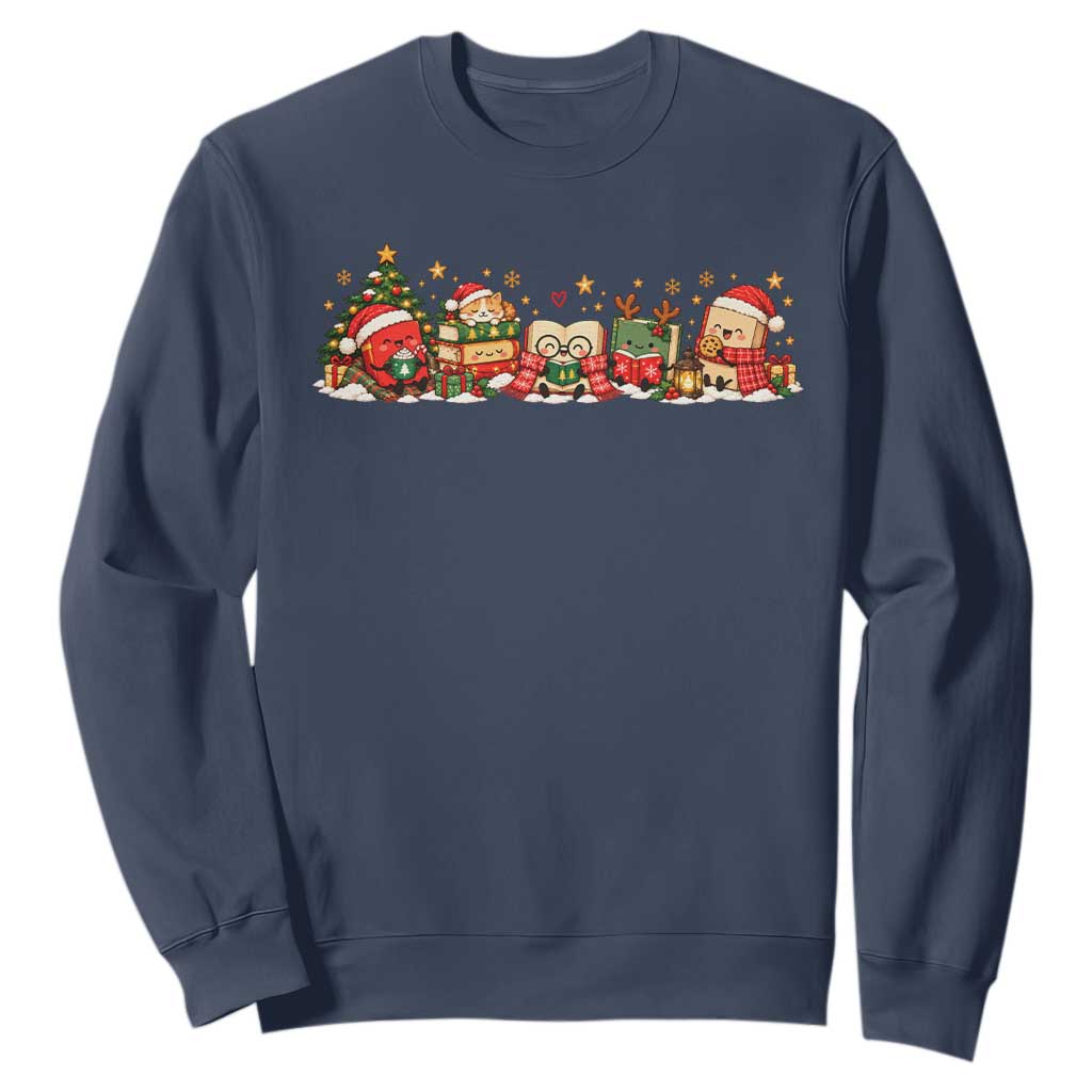 Cozy Book Lover Christmas Sweatshirt Holiday Reader Winter Bookish Cat Librarian TS10
