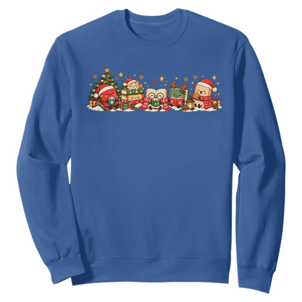 Cozy Book Lover Christmas Sweatshirt Holiday Reader Winter Bookish Cat Librarian TS10