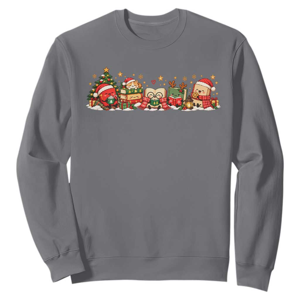 Cozy Book Lover Christmas Sweatshirt Holiday Reader Winter Bookish Cat Librarian TS10