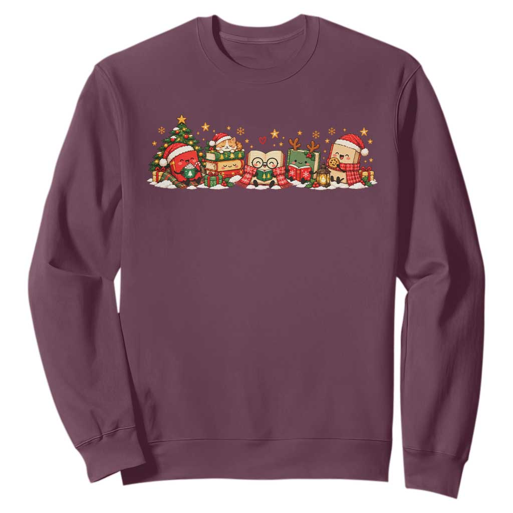 Cozy Book Lover Christmas Sweatshirt Holiday Reader Winter Bookish Cat Librarian TS10