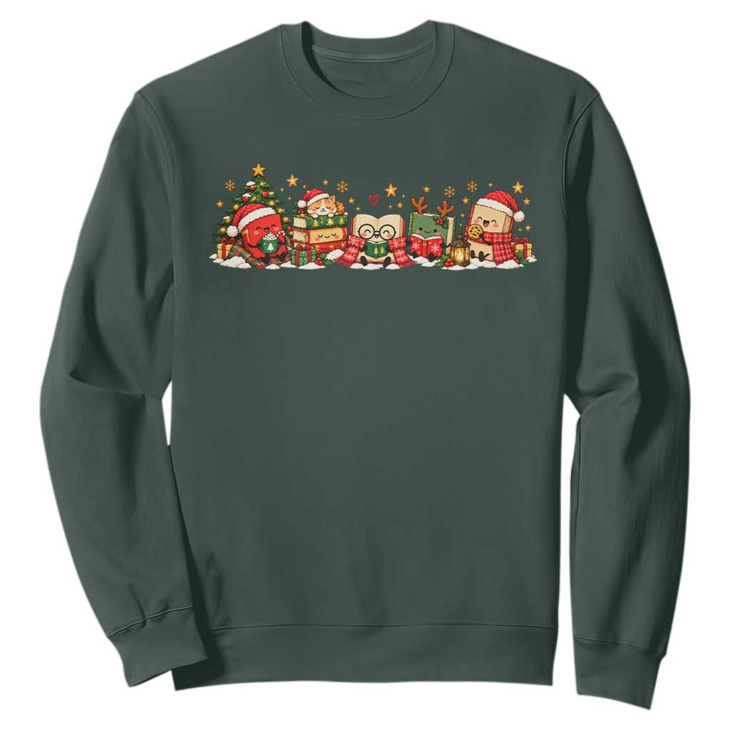 Cozy Book Lover Christmas Sweatshirt Holiday Reader Winter Bookish Cat Librarian TS10