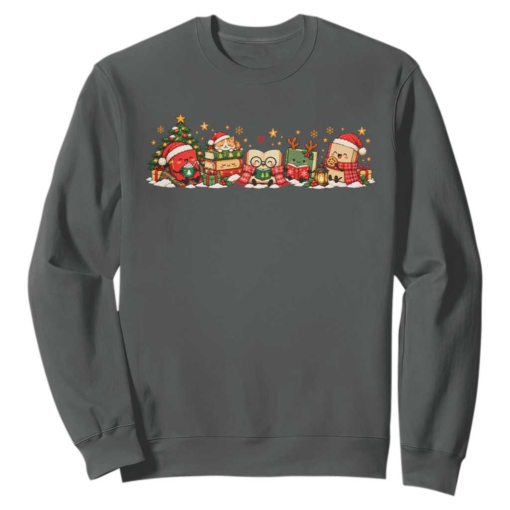Cozy Book Lover Christmas Sweatshirt Holiday Reader Winter Bookish Cat Librarian TS10