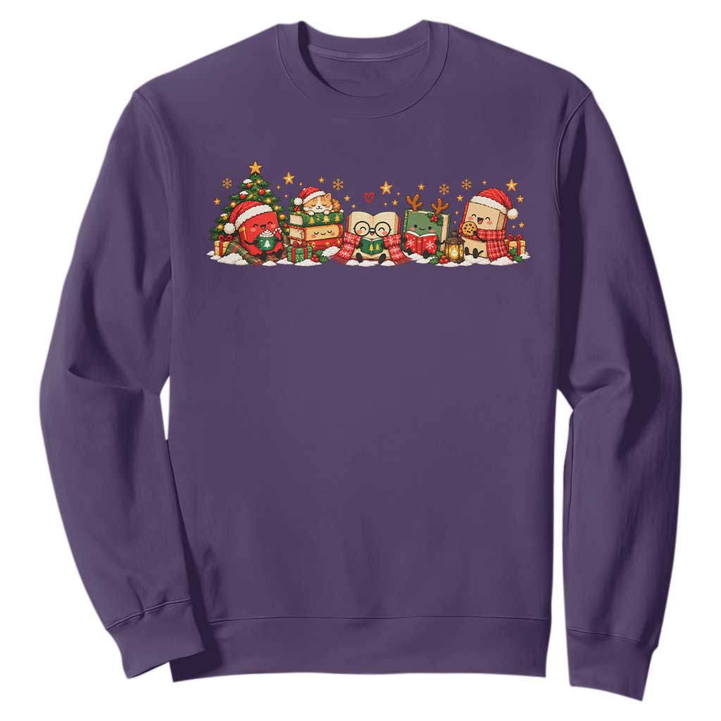 Cozy Book Lover Christmas Sweatshirt Holiday Reader Winter Bookish Cat Librarian TS10