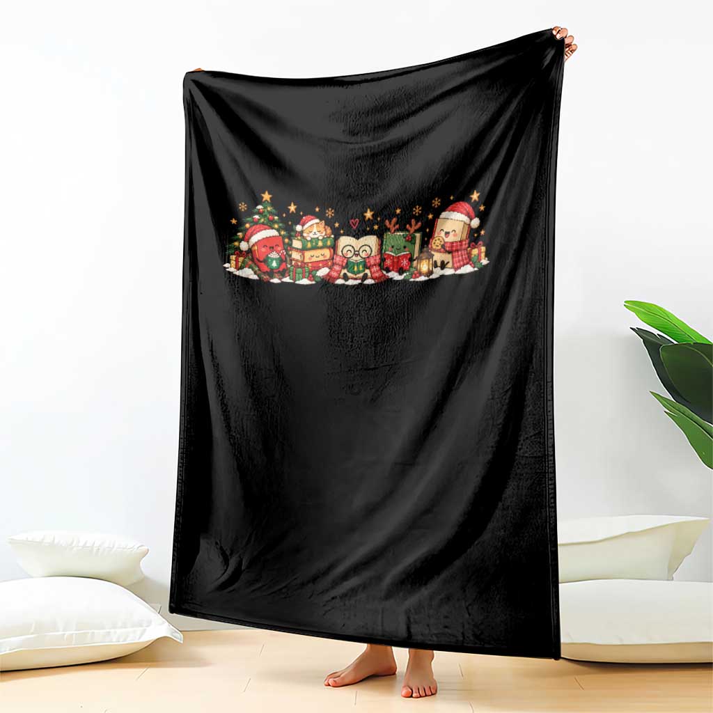 Cozy Book Lover Christmas Throw Blanket Holiday Reader Winter Bookish Cat Librarian TS10