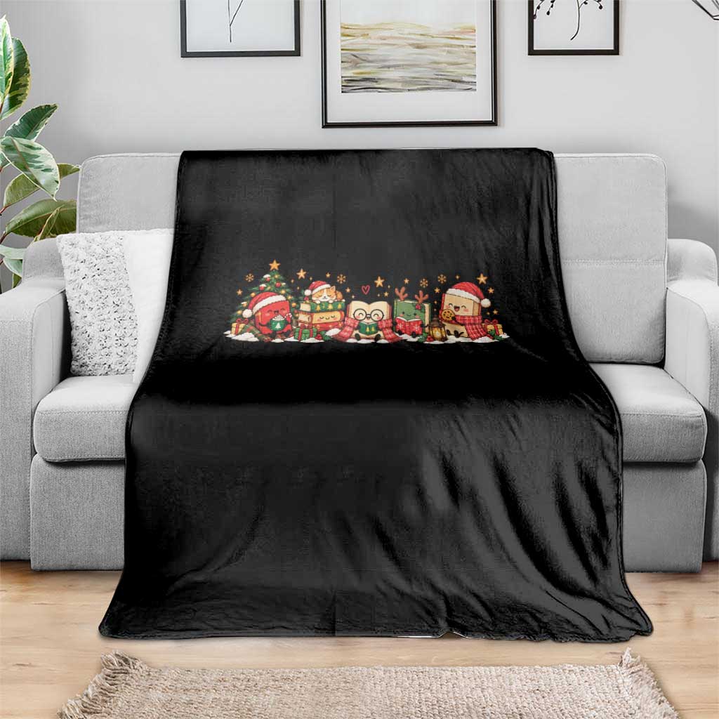 Cozy Book Lover Christmas Throw Blanket Holiday Reader Winter Bookish Cat Librarian TS10