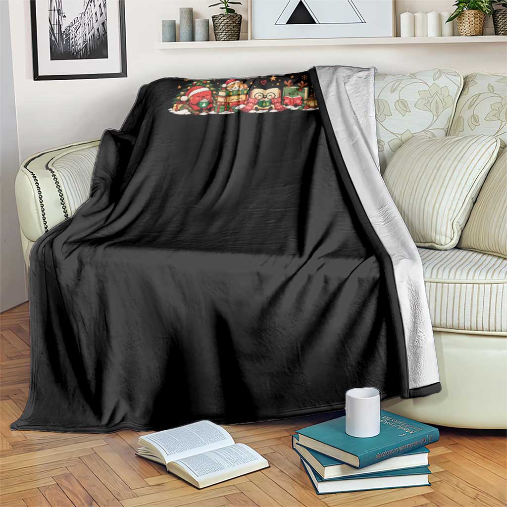 Cozy Book Lover Christmas Throw Blanket Holiday Reader Winter Bookish Cat Librarian TS10